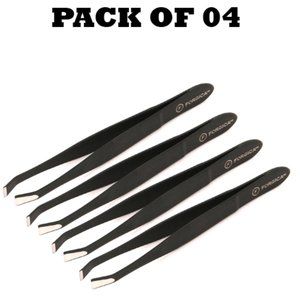 Forgica Professional Stainless Steel Paper Coated Black Tweezers Pack of 04